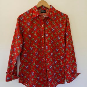 red floral button down