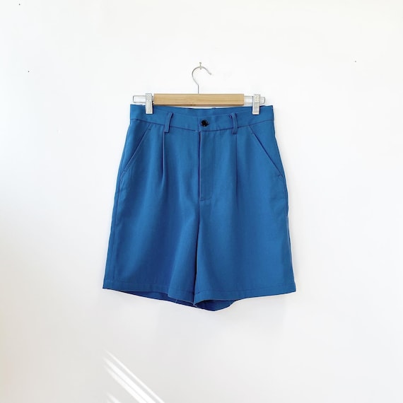 Blue, High waisted, Pleated trouser shorts - image 3