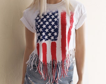 Fringe Shirt. American Flag Shirt. Flag Shirt. American Flag Fringe T-Shirt. Flag T Shirt. American Flag TShirt. American Flag Tee.