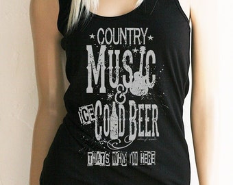 Country Shirts. Women's Country Music & Ice Cold Beer Full Back Tank. Country Tank Tops. Country Shirt. Drinking Shirt. Festival Tank.