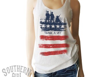 American Flag Thank a Vet Tank. Red White & Blue Tank. Patriotic Tank. Patriotic Clothing. Southern Girl Tank. Country.