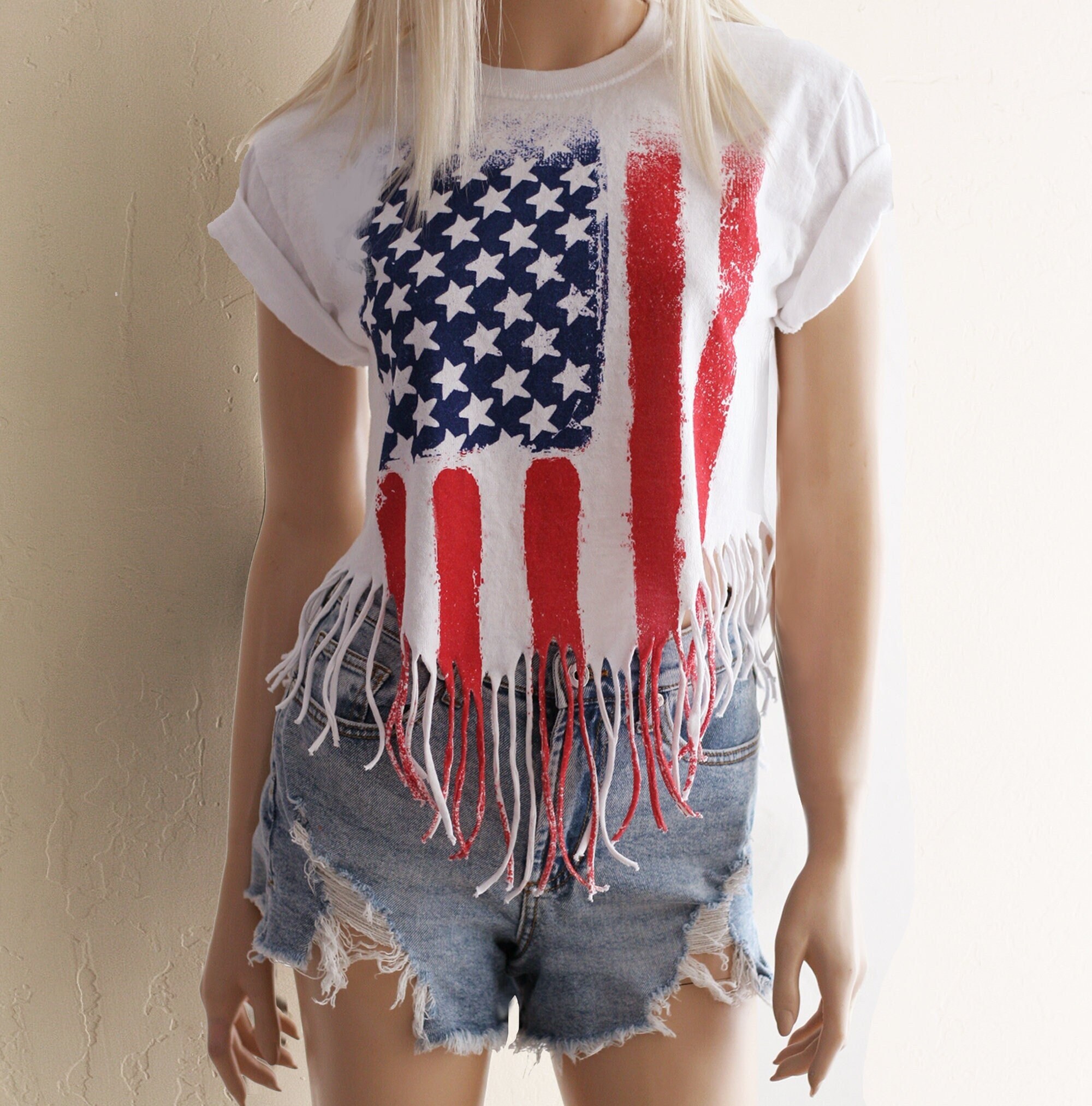 Fringe Shirt. American Flag Shirt. Flag Shirt. American Flag 