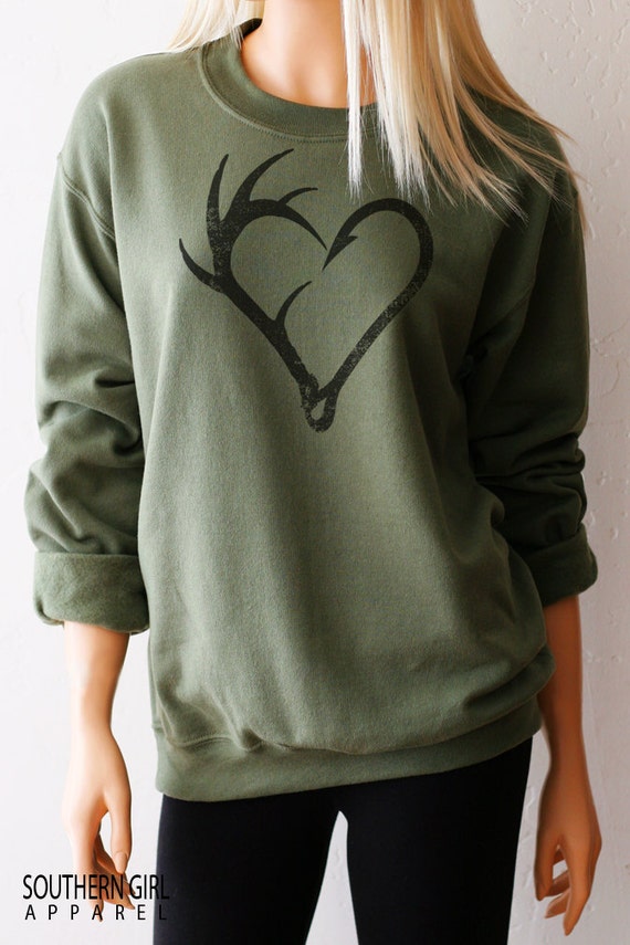 Fishing Shirt. Antler Hook Heart. Unisex Fishing Sweatshirt