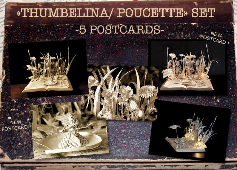 Paper Sculpture Fineart Postcards Thumbelina COMPLETE SET 5 CARDS