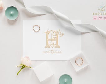 Vintage FH HF Monogram, Wedding Logo Design (Digital Download)