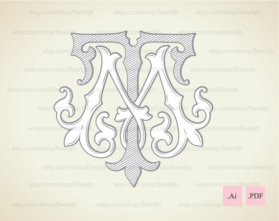 Wedding Logo Mt Tm Vintage Monogram Wedding Clip Art Etsy