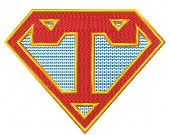 Instant Digital Download Superhero Letter T 4X4 and 5X7  Embroidery Design File