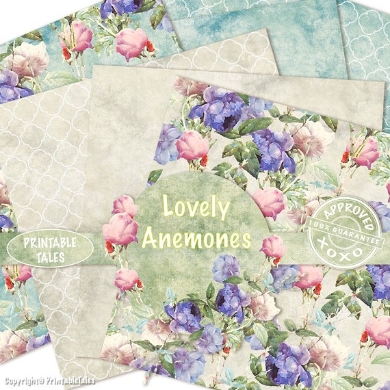 butterflies floral premade pages Watercolor Flowers digital papers raspberry berries blue glitter mixed paper set pink flowers