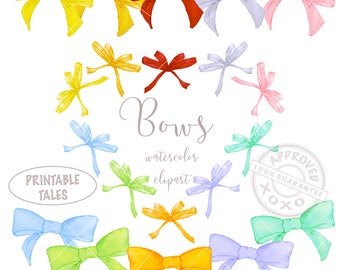 Watercolor bows clipart, Hand painted bow, bows download, ribbon bow, silk bow, DIY element, bow illustration, scrapbook embellishment