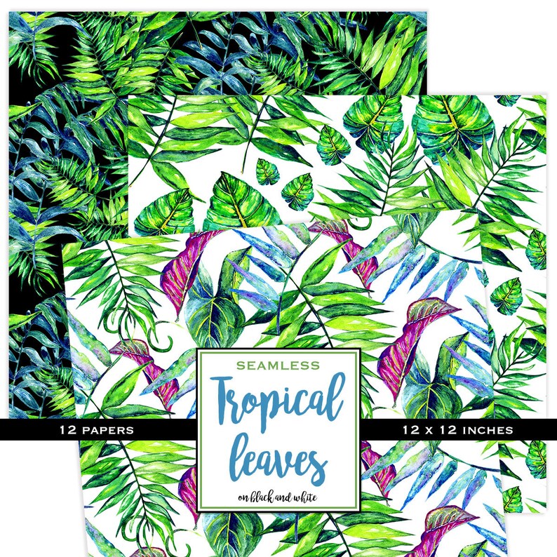 Tropical Leaves Seamless Papers Digital Paper Tileable - Etsy