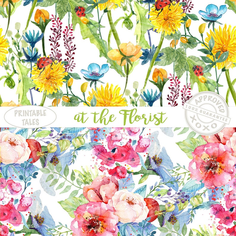 Watercolor Flowers Digital Paper Seamless Floral Papers Etsy