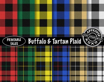 Buffalo Plaids digital paper, Lumberjack shirt's Plaid Flannel, Scottish Tartan, Checkered Wool Texture paper, Yellow Green Blue Red White