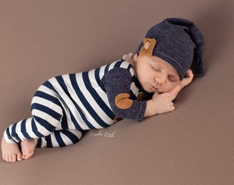 Newborn Romper and Hat Set: Striped Baby Photo Prop