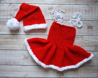 Newborn Santa Claus Hat and Dress, Photography Prop, Newborn Photo Prop, Long Tail Hat,