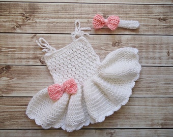 Baby Dress, Baby Girl Dress, Newborn Dress Photo Prop, Baby CROCHET Dress, Girl Dress, , photo prop baby hat