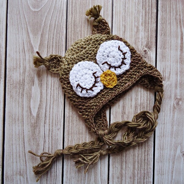 Crochet Owl Hat, Newborn Owl hat, Baby Owl hat, Sleep owl hat