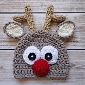 Crochet reindeer Hat, Newborn reindeer hat, Baby reindeer hat, Ecru reindeer hat