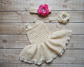 Baby Dress, Baby Girl Dress, Newborn Dress Photo Prop, Baby CROCHET Dress, Girl Dress, , photo prop baby hat