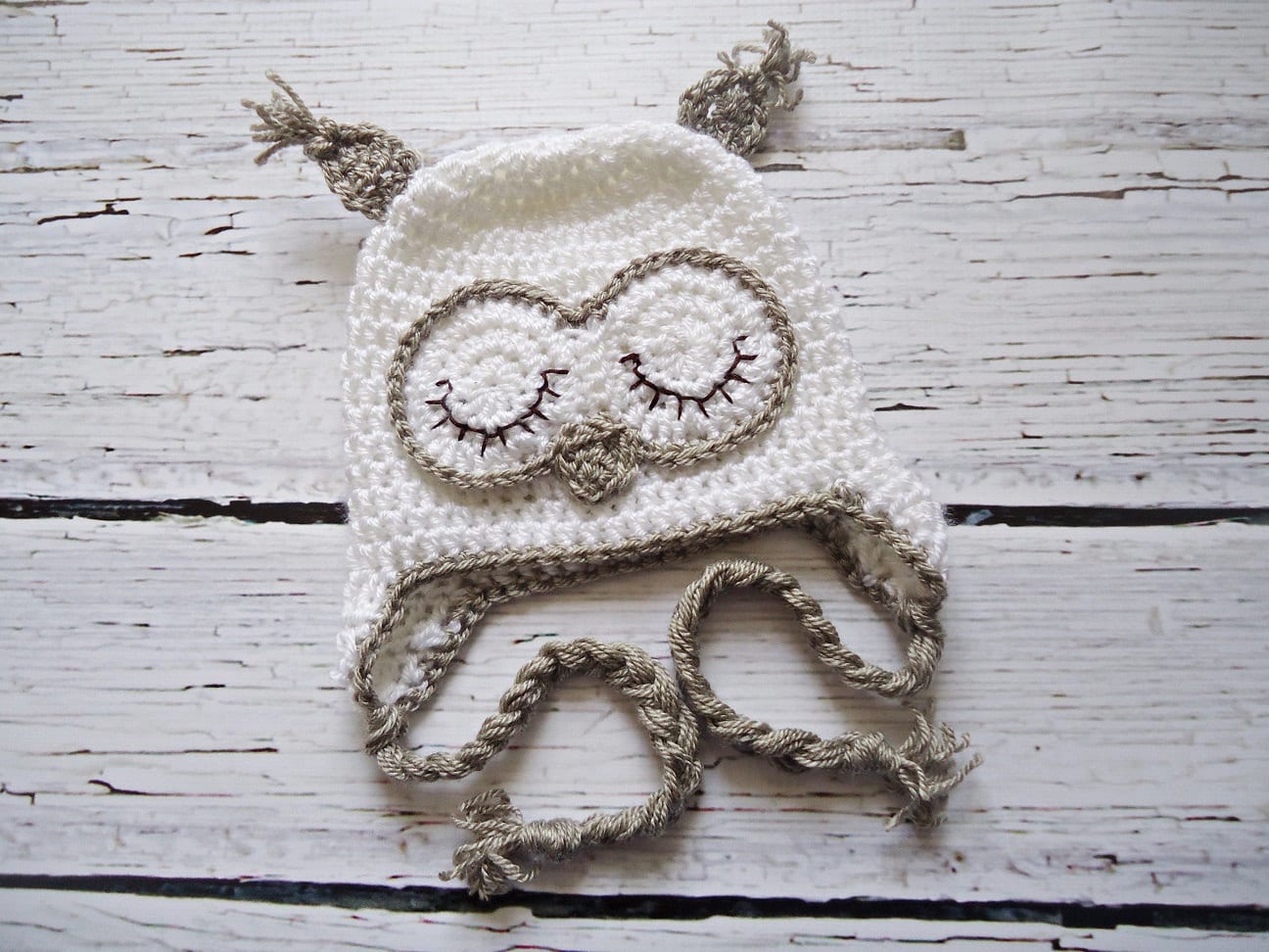 Crochet Owl Hat, Newborn Owl hat, Baby Owl hat, White owl hat