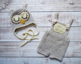 Crochet Owl Hat and pants, Newborn Owl hat, Crochet Owl set, Sleep owl hat
