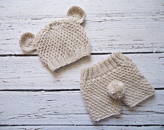 Baby Hat, Crochet Baby Hat, Crochet Beanie Hat with Ears and boots , White Teddy Bear Hat and boots,  MADE TO ORDER