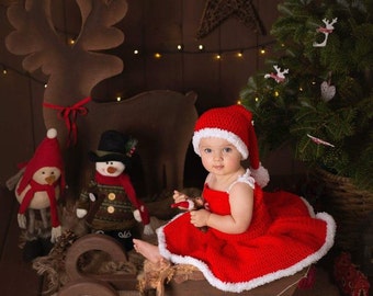 Newborn Santa Claus Hat and dress, Photography Prop, Newborn Photo Prop,