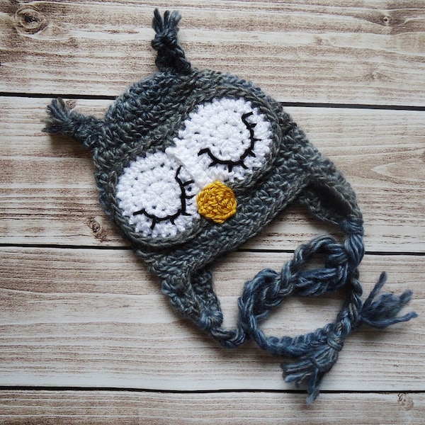 Crochet Owl Hat, Newborn Owl hat, Baby Owl hat, Sleep owl hat