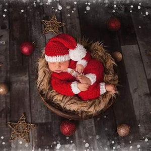 Newborn Santa Claus Set, Photography Prop, Newborn Photo Prop, Long Tail Hat,