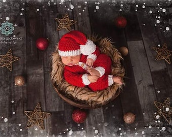 Newborn Santa Claus Set, Photography Prop, Newborn Photo Prop, Long Tail Hat,