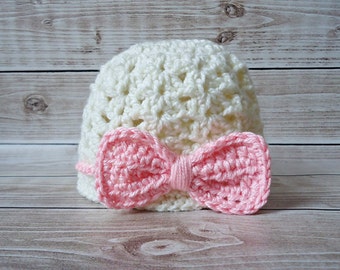 Beanie with Big Bow , Different colors, SIZE NEWBORN - 4 YEARS baby hat with bow, baby girl hat