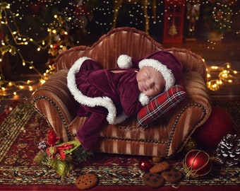 Newborn Santa Claus Set, Photography Prop, Newborn Photo Prop, Long Tail Hat,