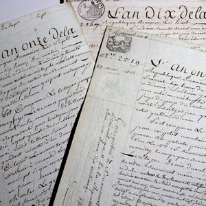 3 Antichi documenti notarili manoscritti francesi risalenti ai primi anni del 1800. Anni 10/11/12 della Rivoluzione francese.