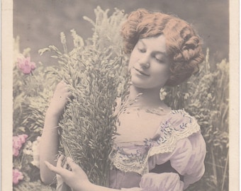 Vintage French Actress Postcard. romantic victorian postcard.