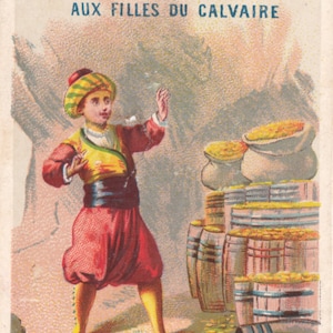 Antique French 1880s advertising Chromo card.