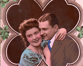 Valentine's day theme vintage postcard.Romantic lovers post card .