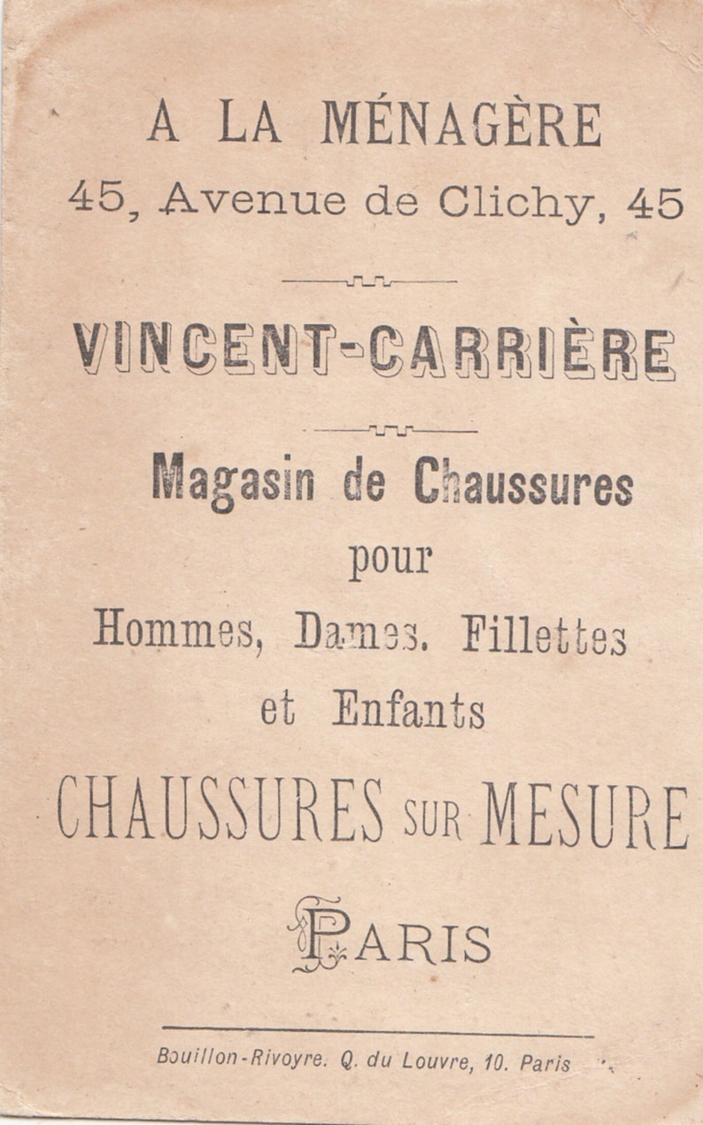 Antique French 1880s advertising Chromo card.
