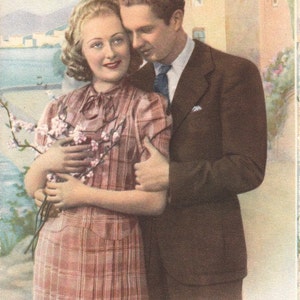 Cartolina dell'annata di tema di San Valentino. Amanti romantici post card.