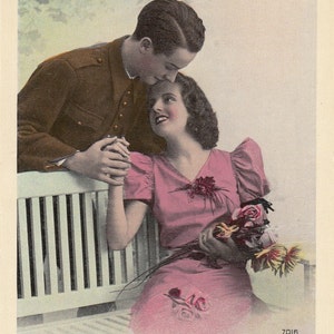 Romantic vintage lovers postcard.  Romantic Couple.