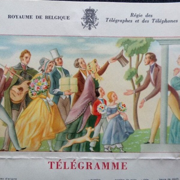 Rare magnificent vintage belgium engagement telegram from 1954 .