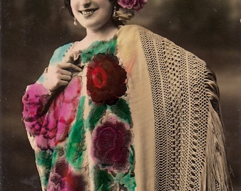 Vintage French Actress Postcard. romantic victorian postcard.