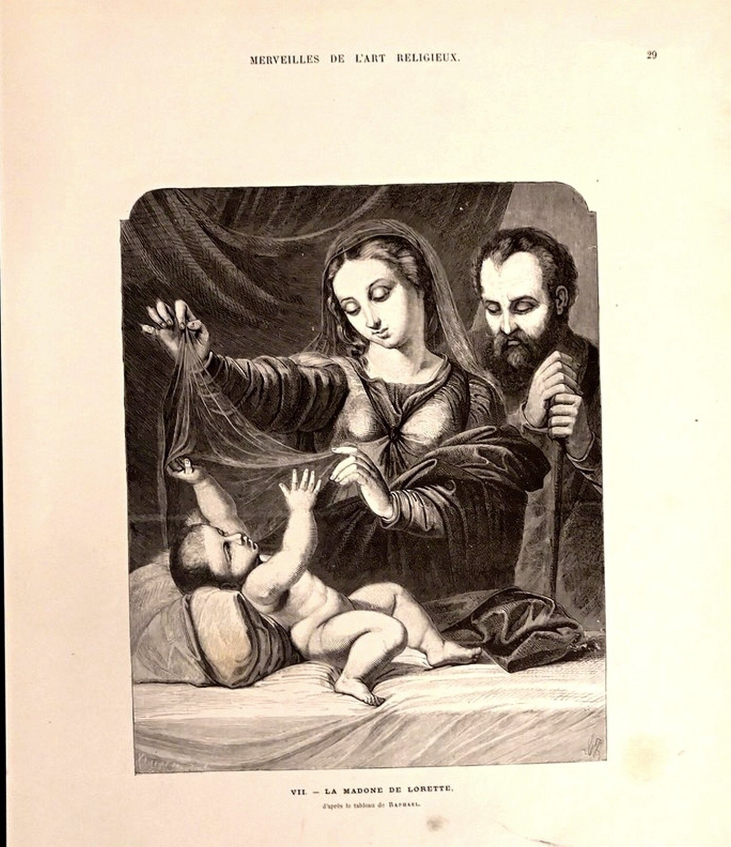 The Madonna Of Lorette. Large Antique 1855 French Religious Print. The Marvels Religious Art. Art.