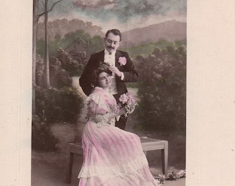 Postkarte von Jahrgang Französisch romantische Liebhaber. Paar-Postkarte. Belle Epoque-Postkarte