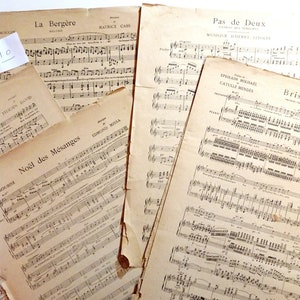 Antikes 1890er Jahre Noten lot aus antikem Zeitungspapier mit alten Gravuren.  Scrapbooking.  1 Alte Musikseite 3 Gravurseiten. 10