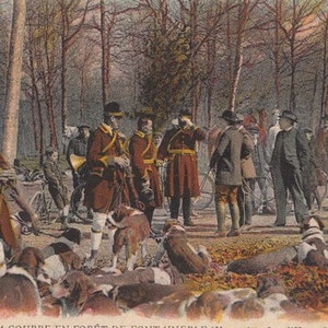 Arte riproduzione cartolina dell'annata. Caccia con levrieri a Fontainebleau.