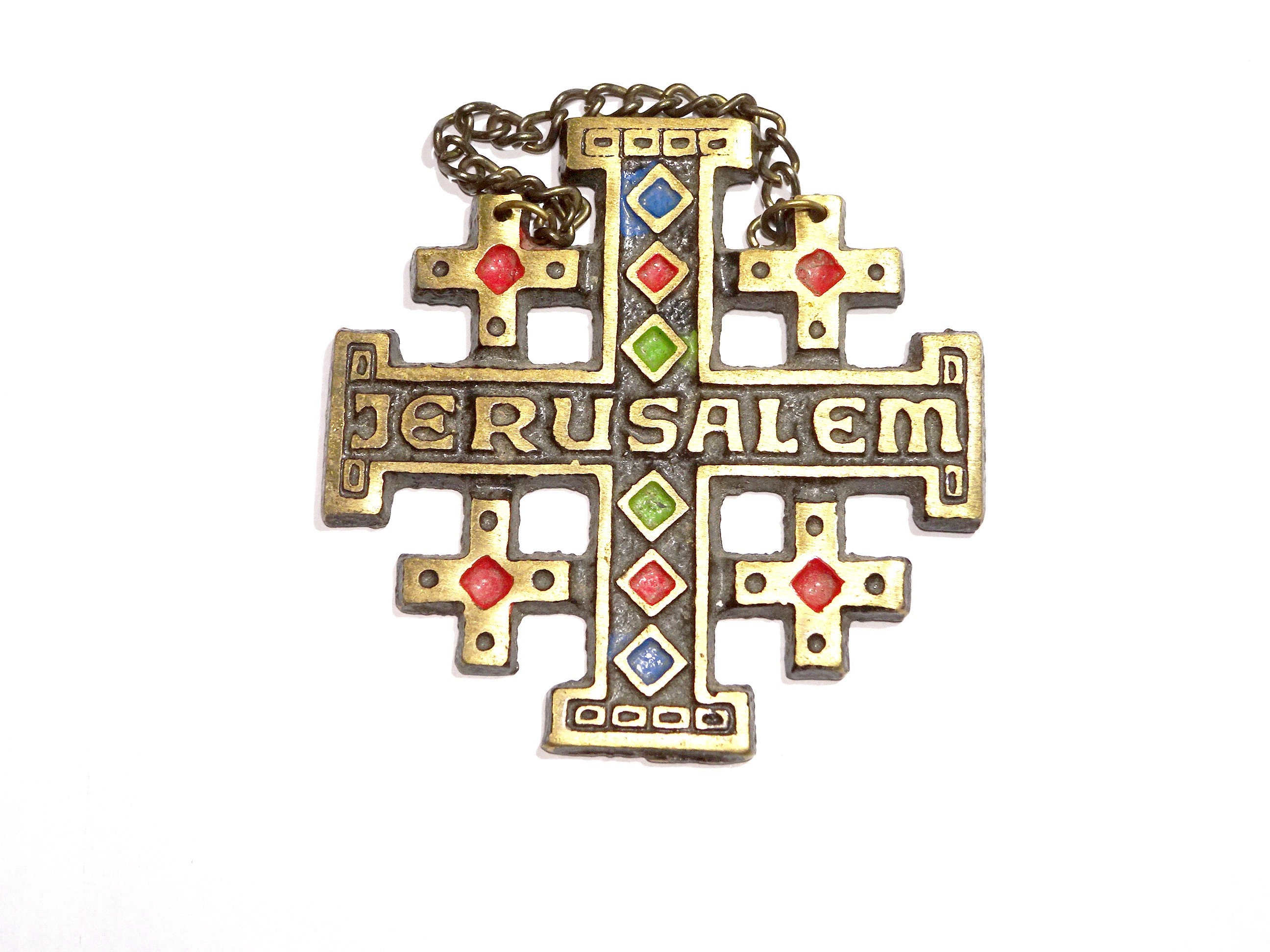 Antique Jerusalem Cross With Enamel. Religious Pendant.