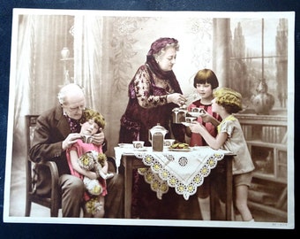 Original 1900s Antique French Family Scene enlargement of postcards  print . Numeroted.