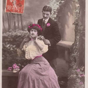 Vintage French Romantic lovers post card .Couple postcard.Belle epoque postcard