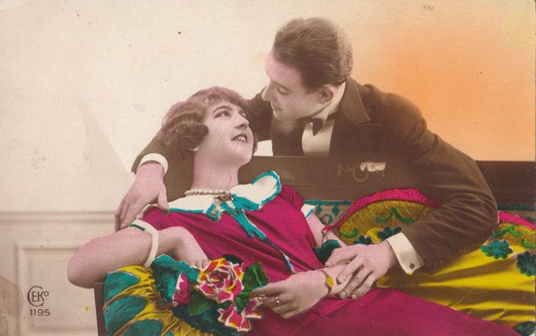 Vintage French Romantic Lovers Post Card .couple Postcard.belle Epoque