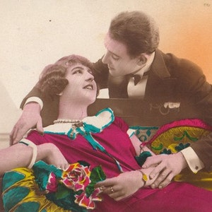 Vintage French Romantic lovers post card .Couple postcard.Belle Epoque Postcard.