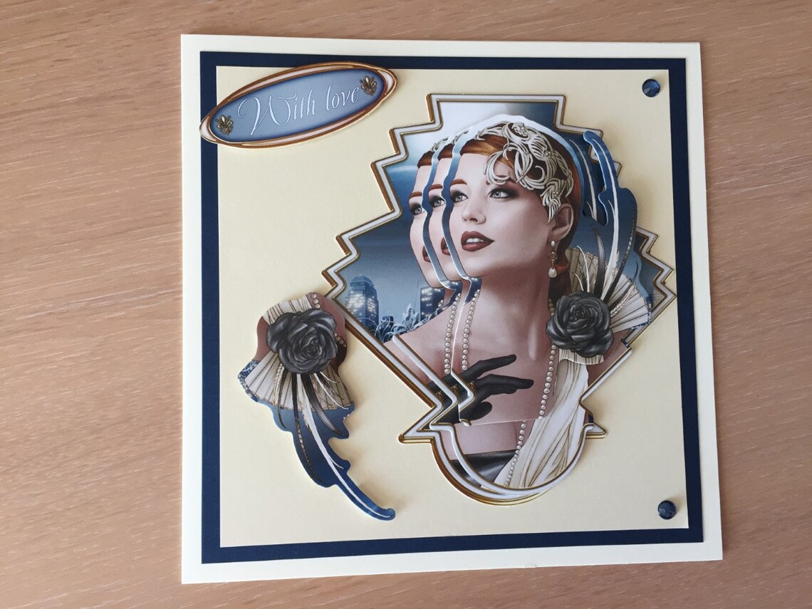 Set of 4 handmade art deco greeting cards. Decoupage images Etsy